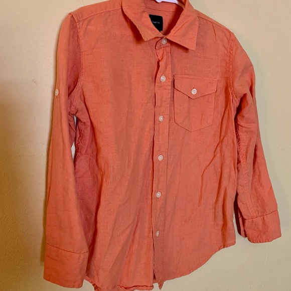 GAP kids Orange button down linen shirt. - Picture 9 of 10